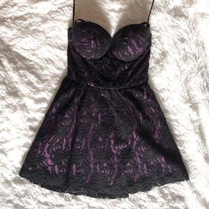 Guess Purple and Lace Fit and Flare Bustier Dress